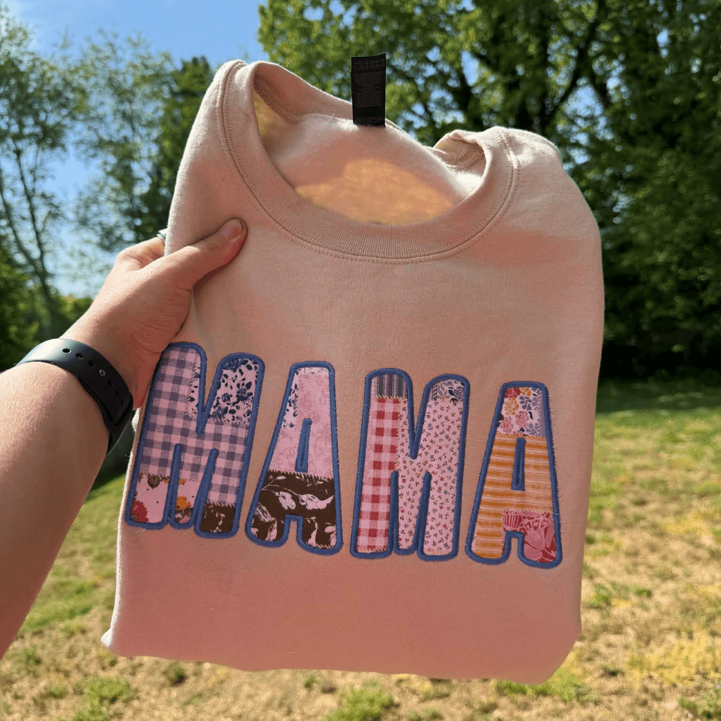 MAMA Patchwork Bubble Applique Embroidered Shirt | Choose Style, Color & Thread
