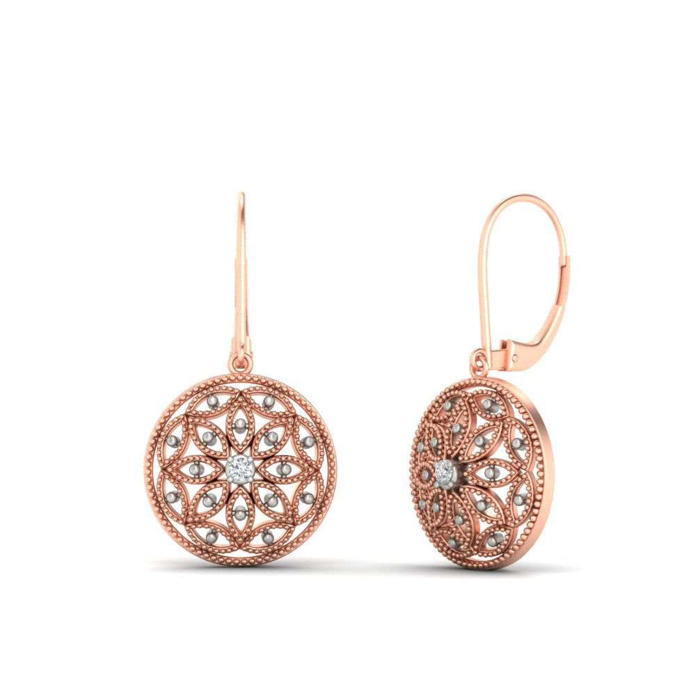 Diamond Filigree Circle Drop Lab Grown Lever Back Earring
