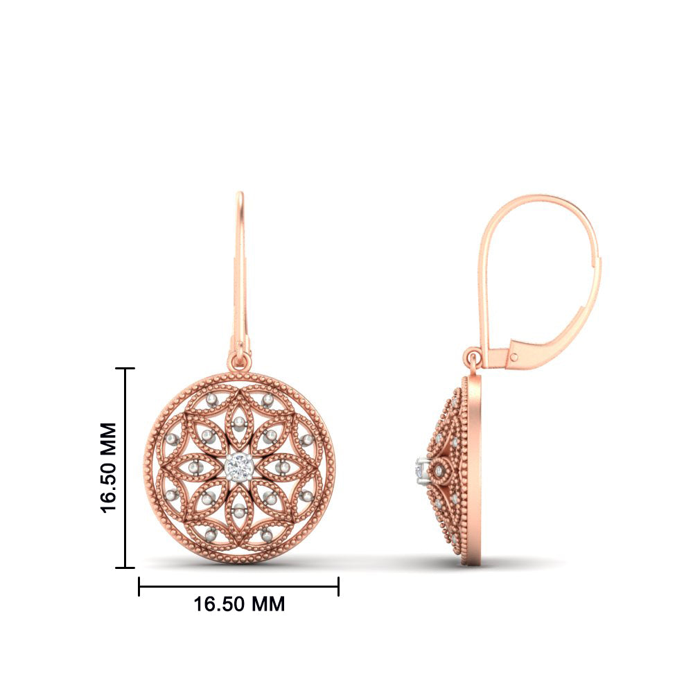 Diamond Filigree Circle Drop Lab Grown Lever Back Earring