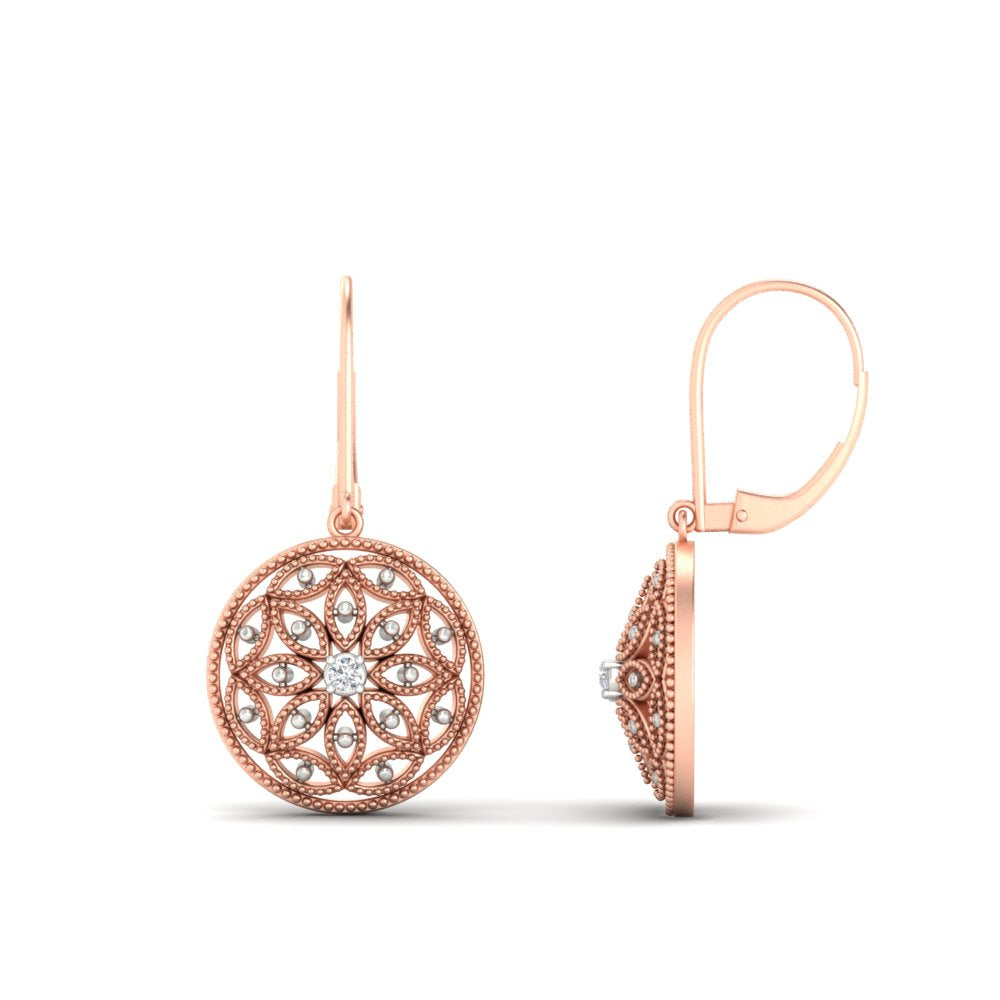 Diamond Filigree Circle Drop Lab Grown Lever Back Earring
