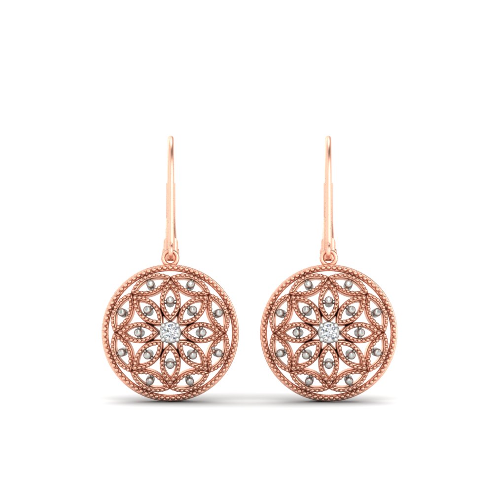 Diamond Filigree Circle Drop Lab Grown Lever Back Earring