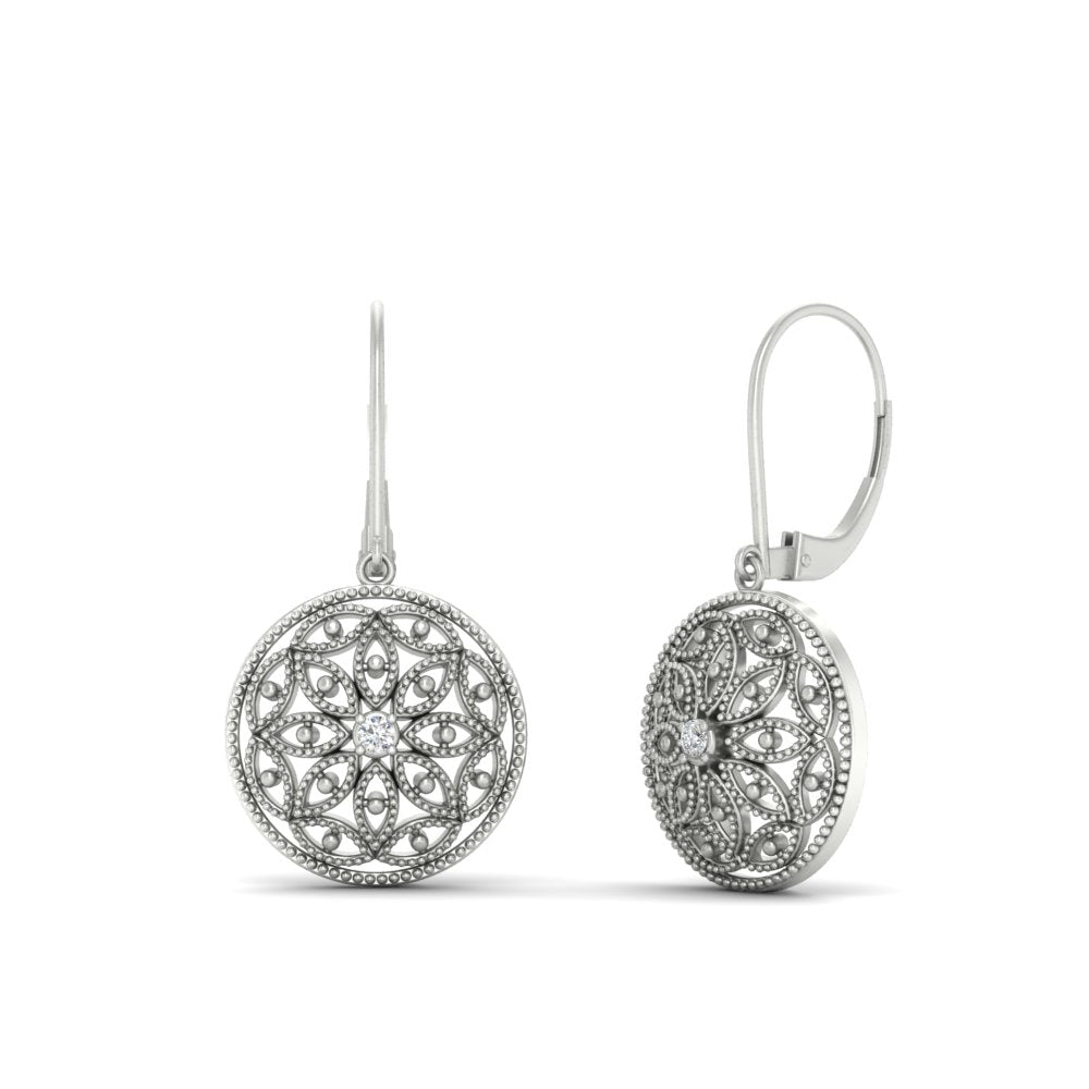 Diamond Filigree Circle Drop Lab Grown Lever Back Earring
