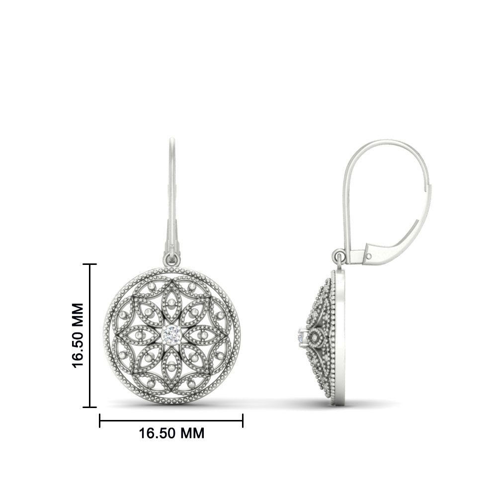 Diamond Filigree Circle Drop Lab Grown Lever Back Earring