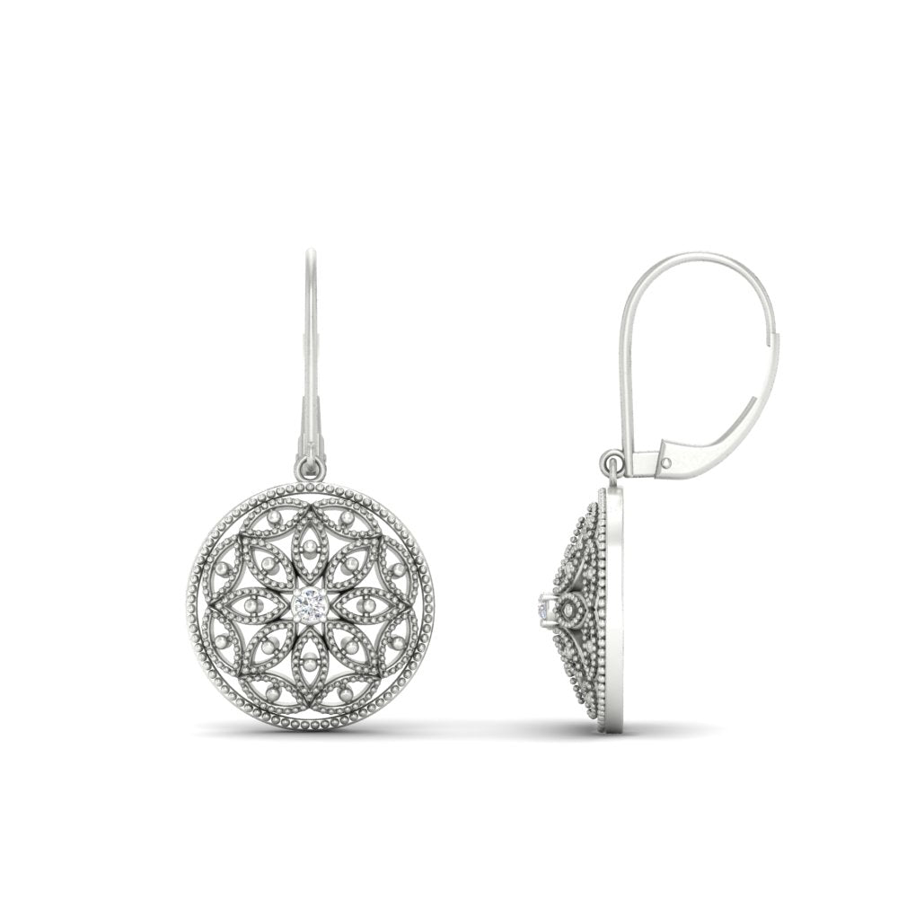 Diamond Filigree Circle Drop Lab Grown Lever Back Earring