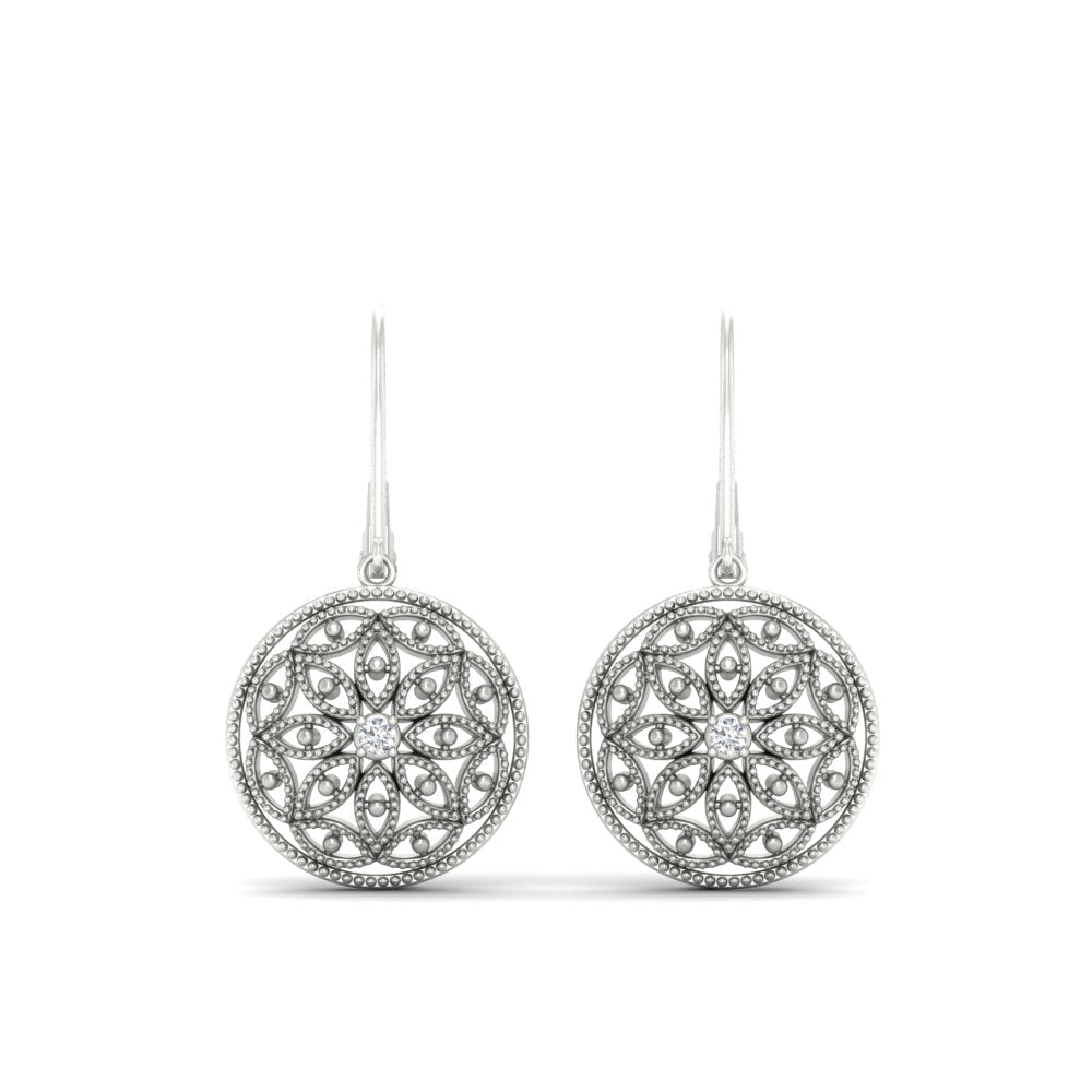 Diamond Filigree Circle Drop Lab Grown Lever Back Earring