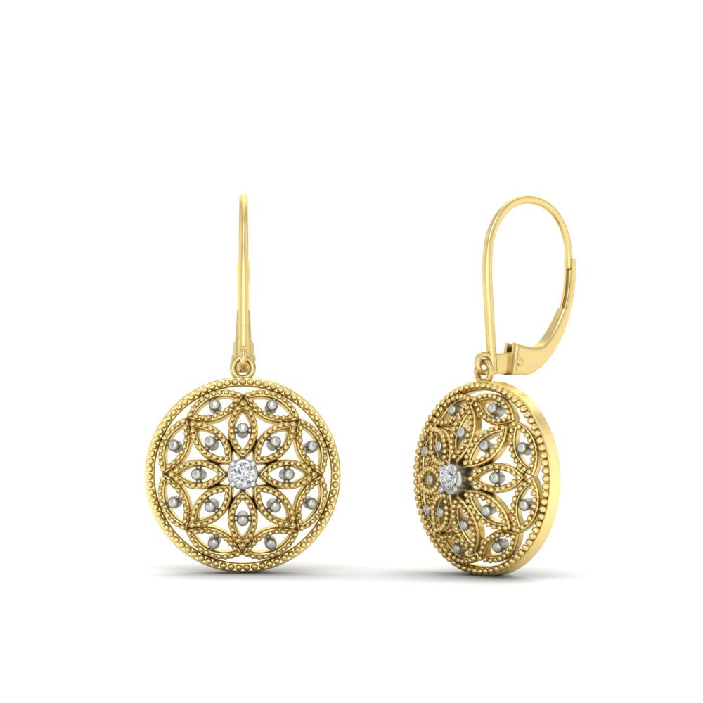 Diamond Filigree Circle Drop Lab Grown Lever Back Earring