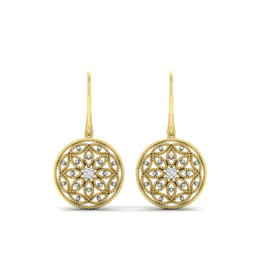 Diamond Filigree Circle Drop Lab Grown Lever Back Earring