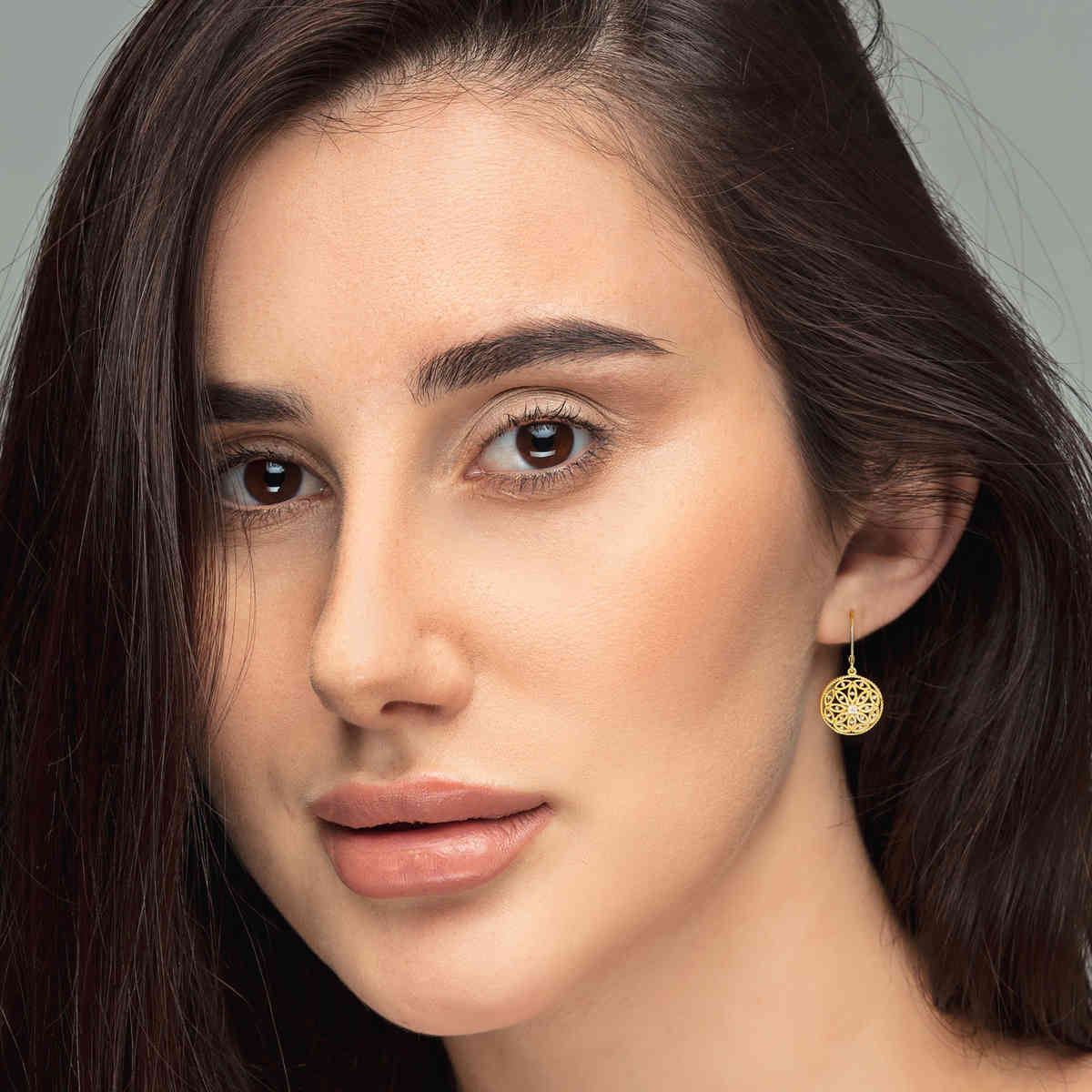 Diamond Filigree Circle Drop Lab Grown Lever Back Earring