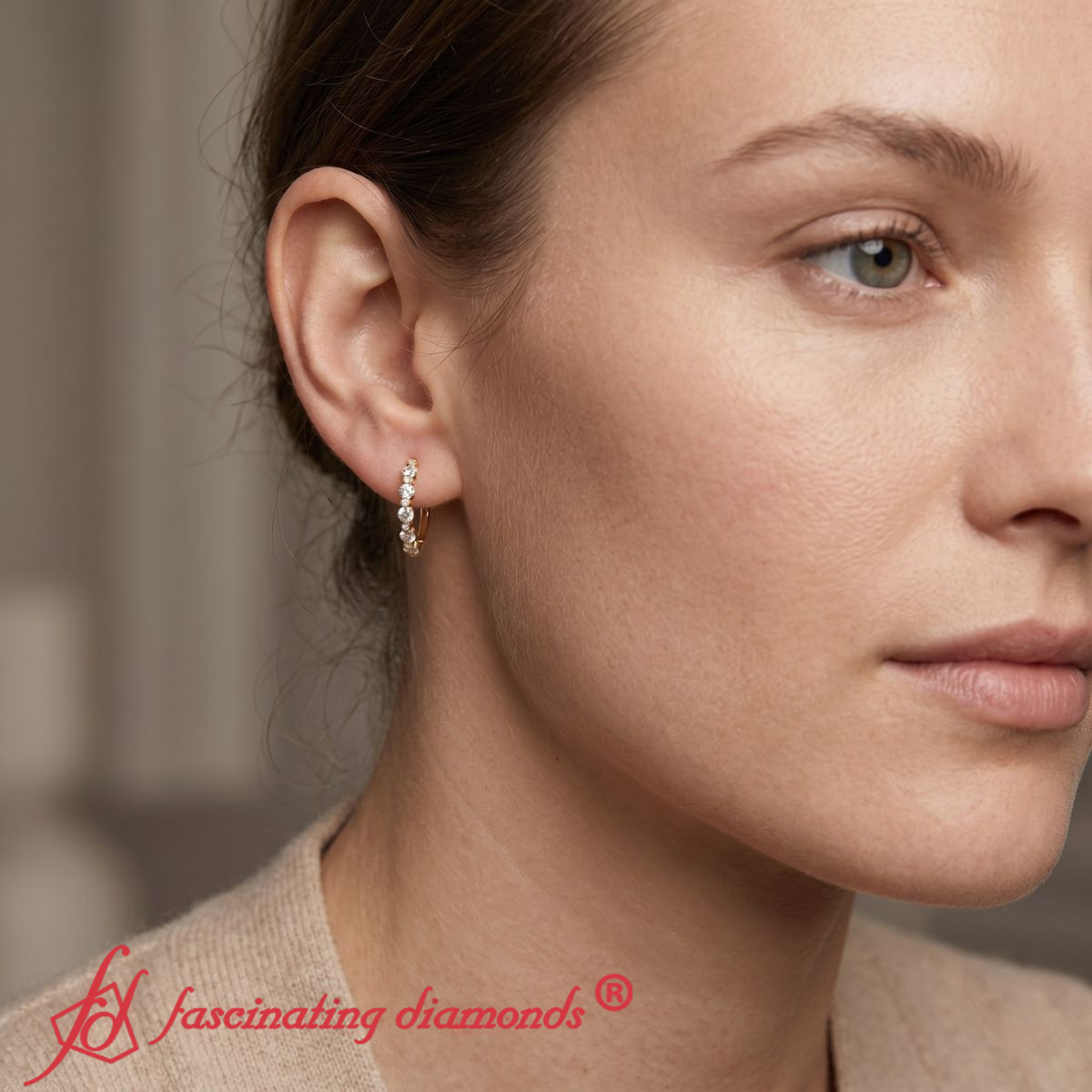 Floating Bezel Diamond Huggie Earring