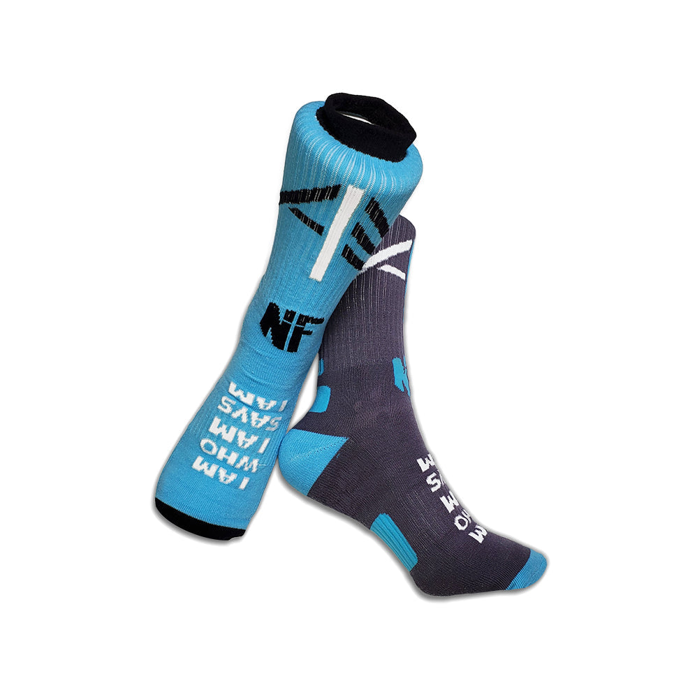 I Am Who I AM (YHWH) Says I Am - Blue & Gray Knit Crew Socks
