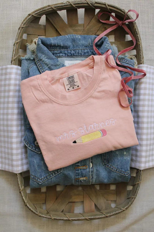 Custom Pencil Embroidered Comfort Color Tee