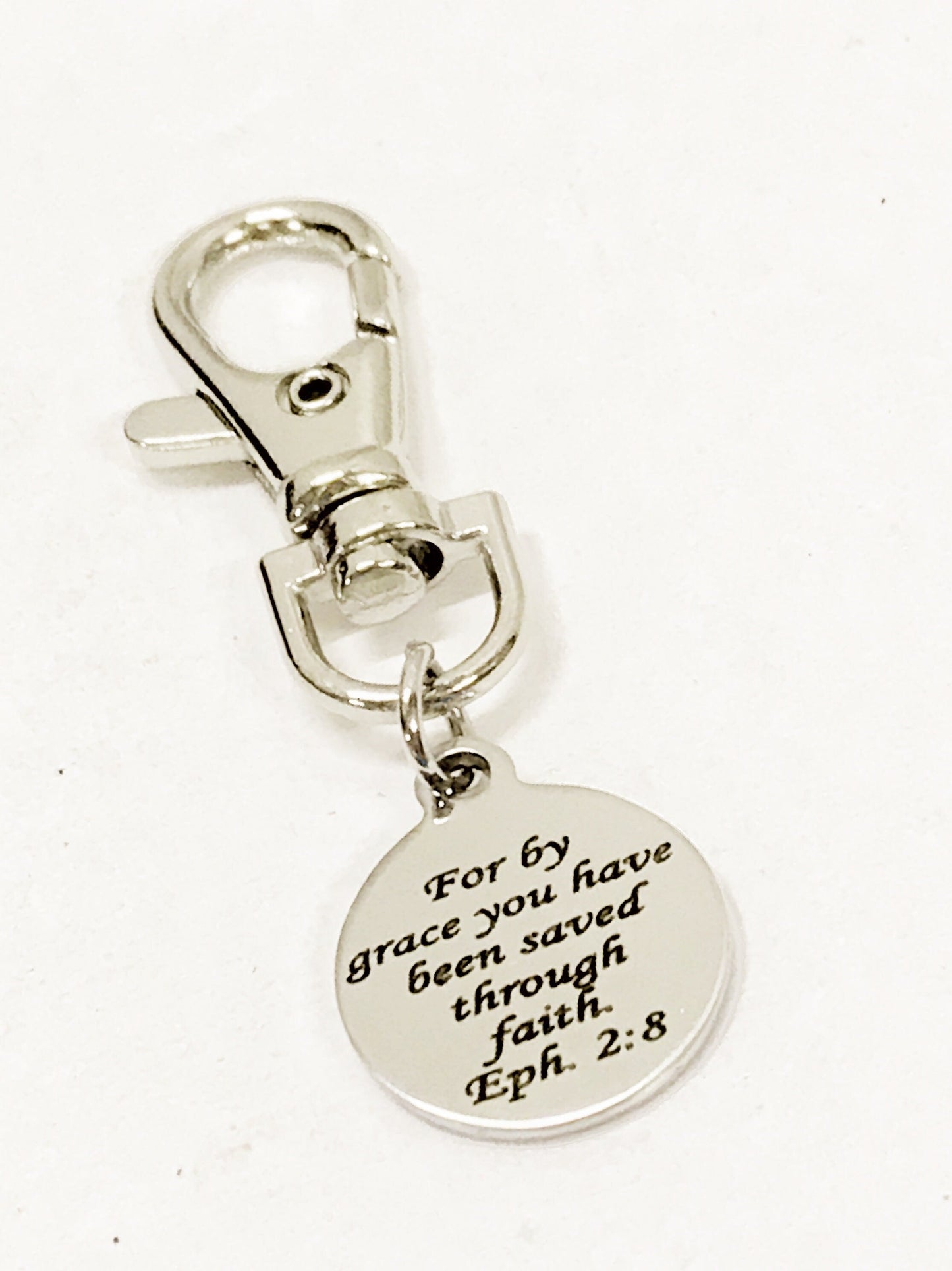 Christian Gifts, Christian Purse Charm, Bible Verse Charm, Saved By Grace Through Faith, Baptism Gift, Scripture Gifts, Christian Charms