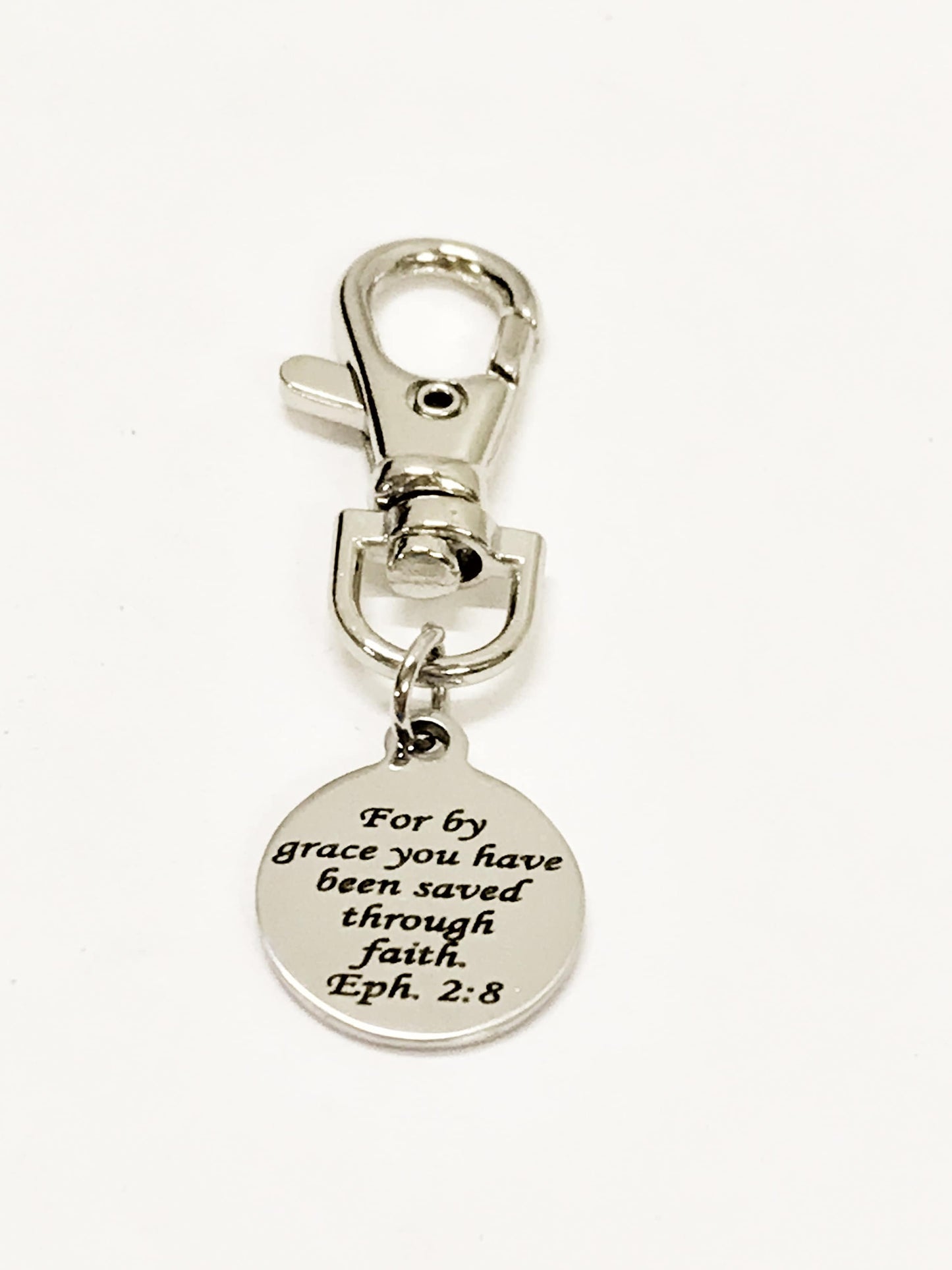 Christian Gifts, Christian Purse Charm, Bible Verse Charm, Saved By Grace Through Faith, Baptism Gift, Scripture Gifts, Christian Charms