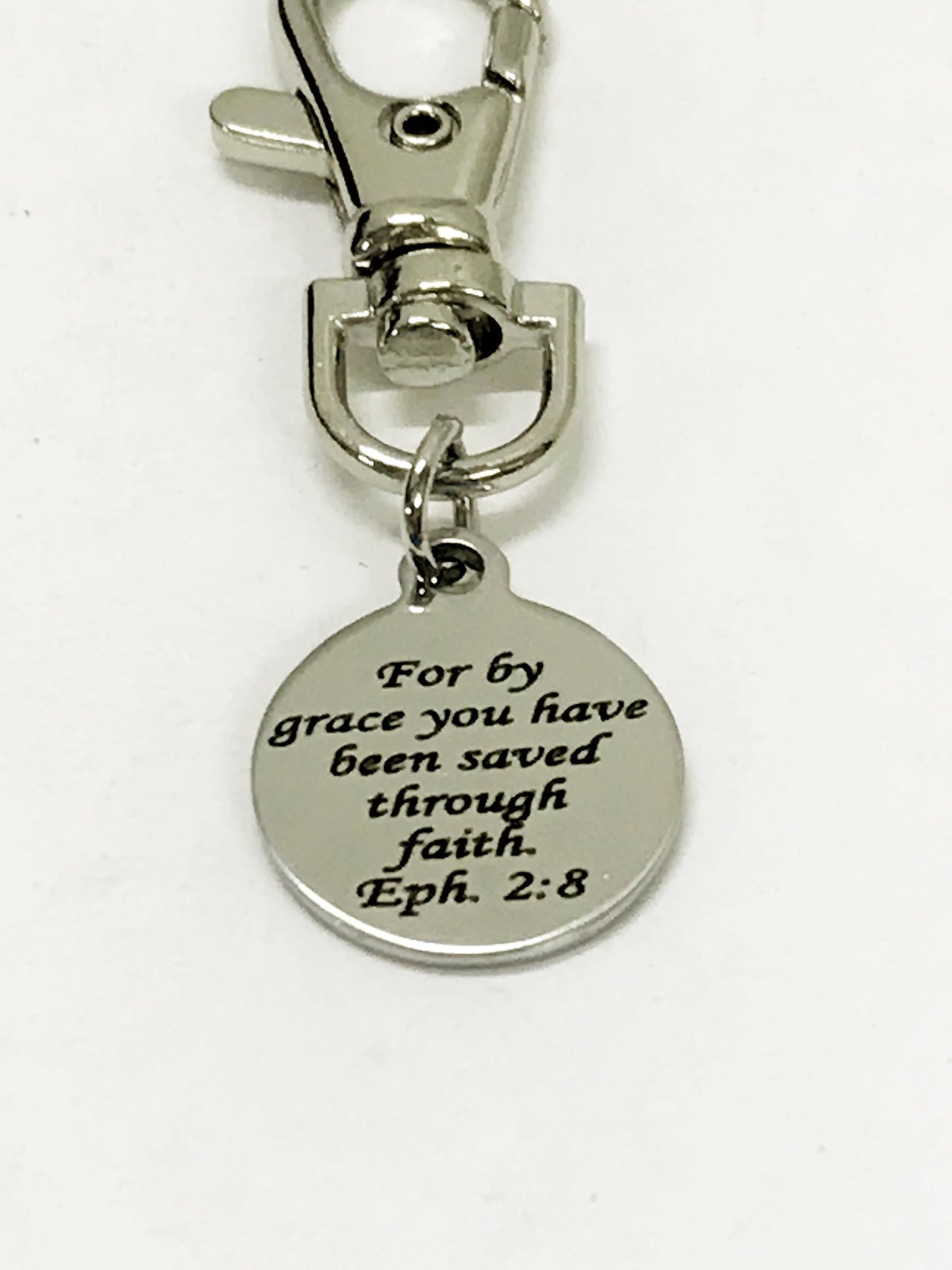 Christian Gifts, Christian Purse Charm, Bible Verse Charm, Saved By Grace Through Faith, Baptism Gift, Scripture Gifts, Christian Charms