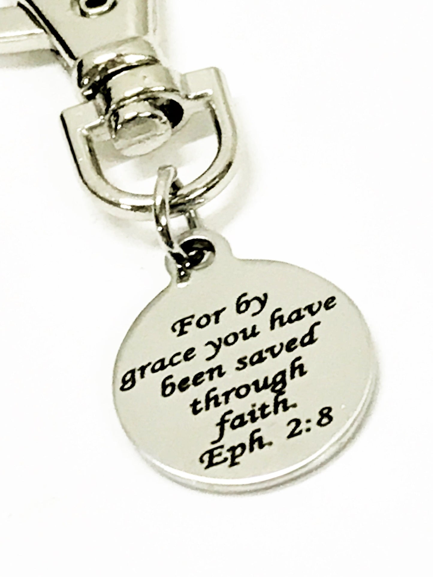 Christian Gifts, Christian Purse Charm, Bible Verse Charm, Saved By Grace Through Faith, Baptism Gift, Scripture Gifts, Christian Charms