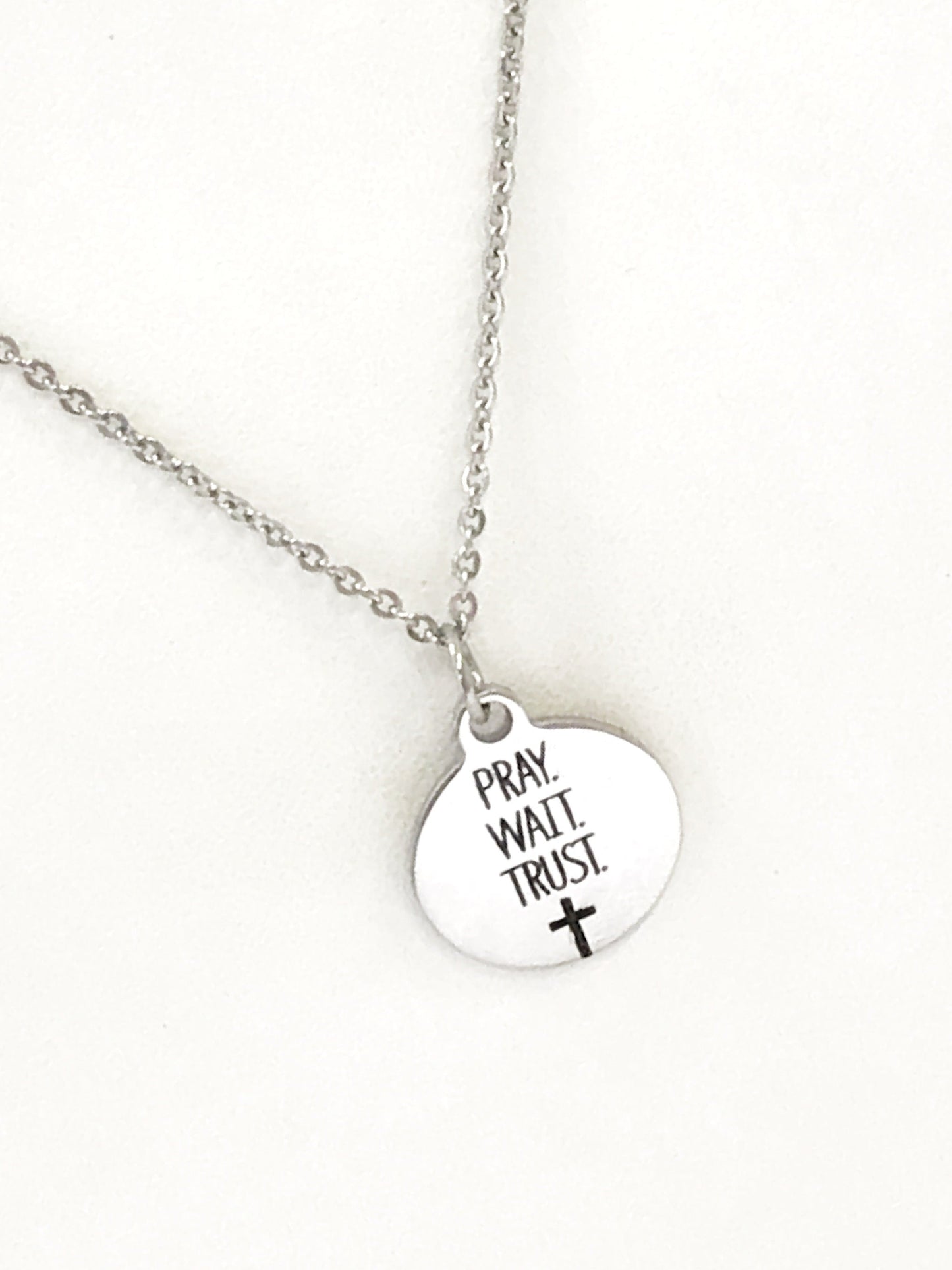Christian Jewelry, Pray Wait Trust Necklace, Christian Necklace, Cross Jewelry, Christian Gifts, Cross Pendant, Pendant Necklace Gift