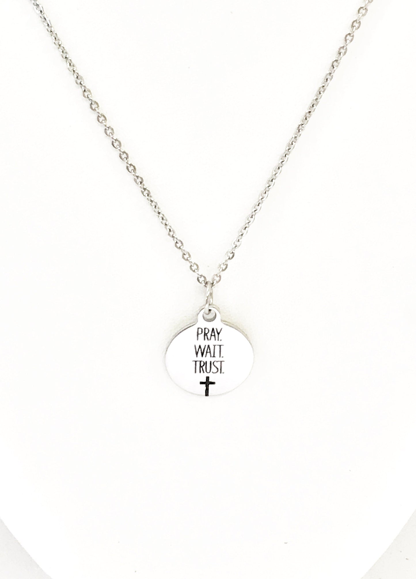 Christian Jewelry, Pray Wait Trust Necklace, Christian Necklace, Cross Jewelry, Christian Gifts, Cross Pendant, Pendant Necklace Gift