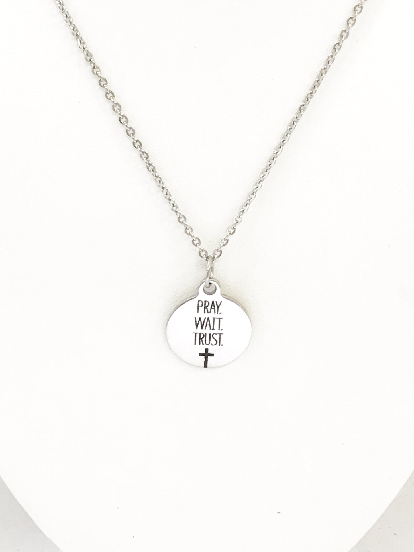 Christian Jewelry, Pray Wait Trust Necklace, Christian Necklace, Cross Jewelry, Christian Gifts, Cross Pendant, Pendant Necklace Gift