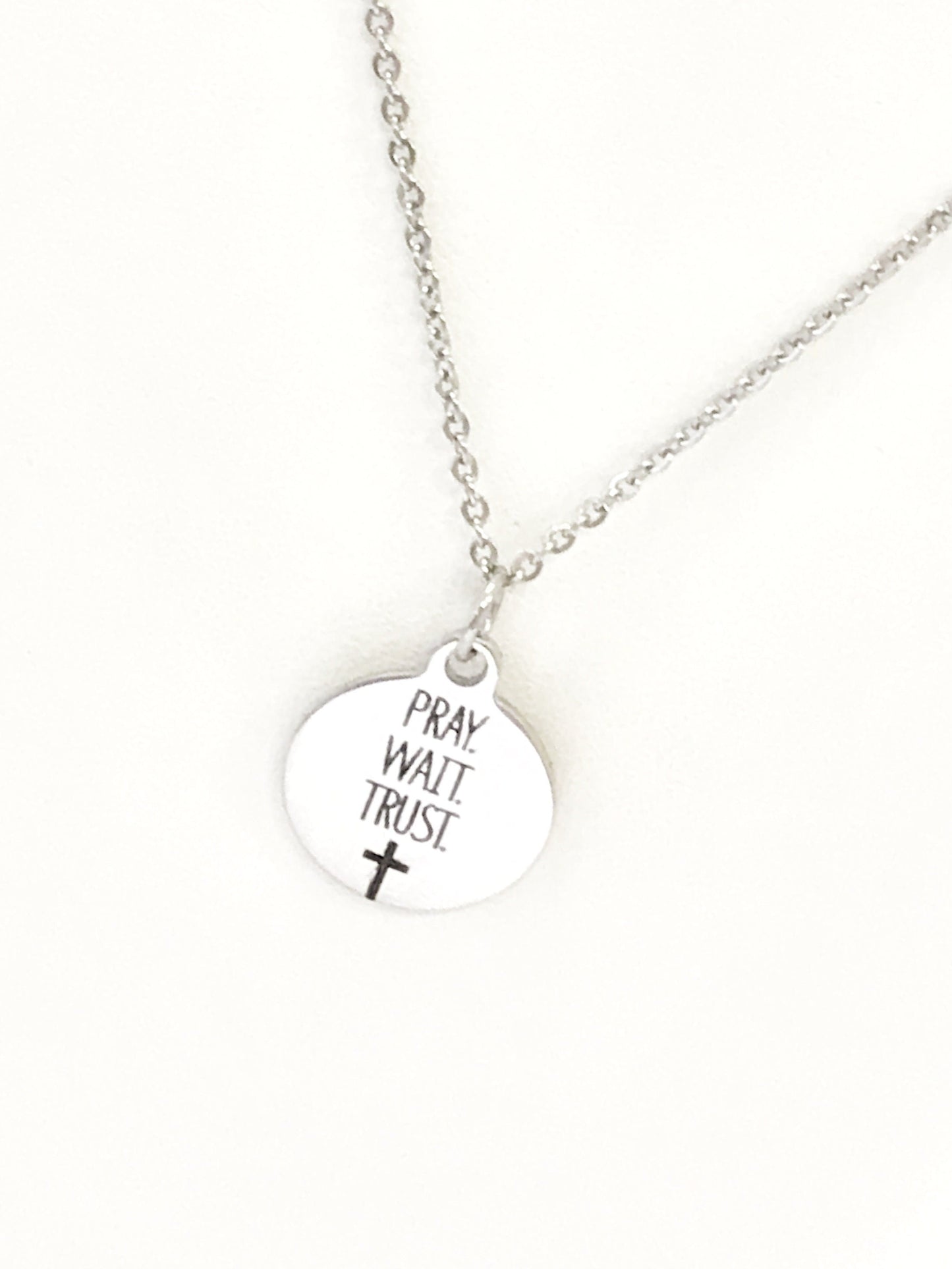 Christian Jewelry, Pray Wait Trust Necklace, Christian Necklace, Cross Jewelry, Christian Gifts, Cross Pendant, Pendant Necklace Gift