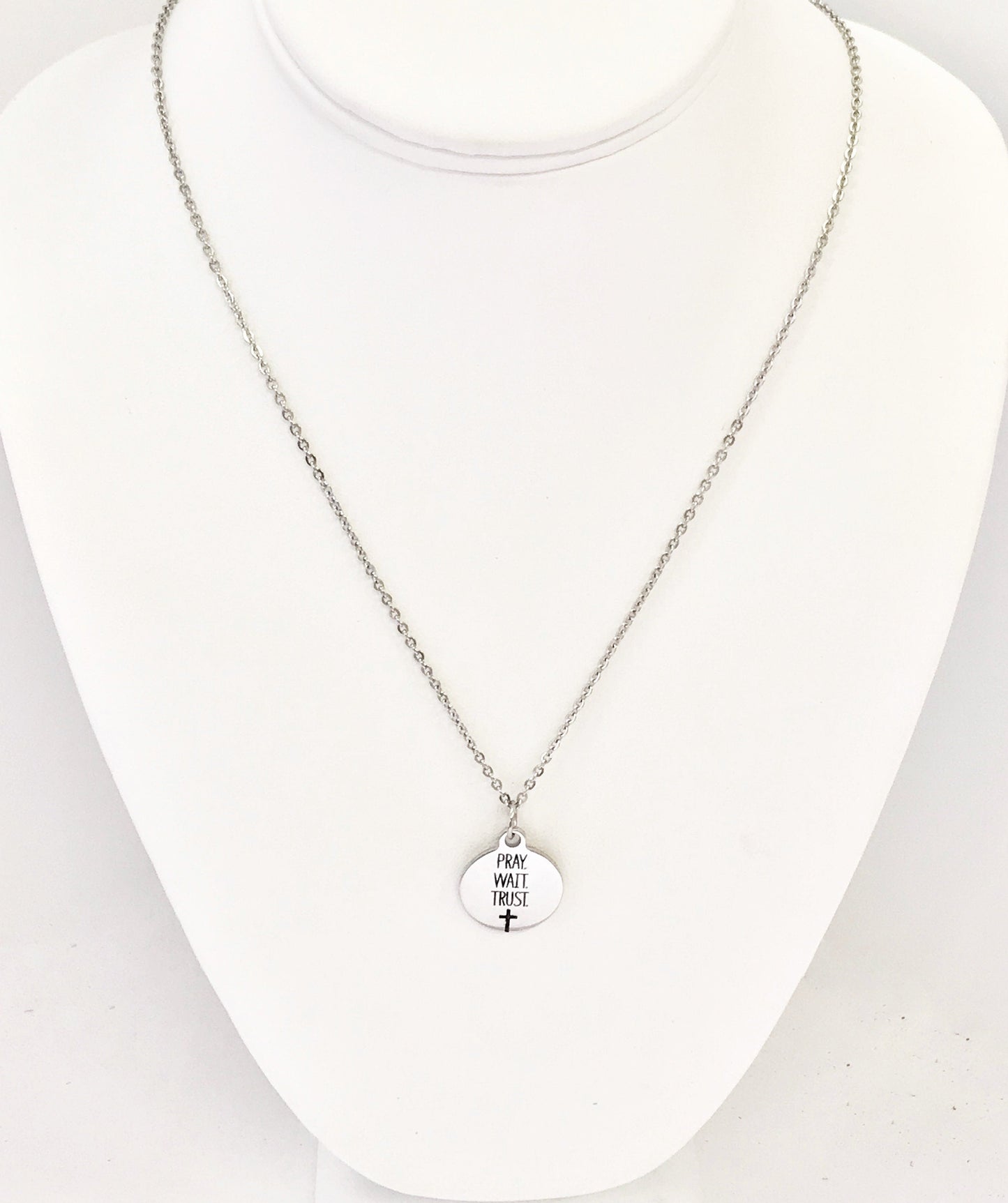 Christian Jewelry, Pray Wait Trust Necklace, Christian Necklace, Cross Jewelry, Christian Gifts, Cross Pendant, Pendant Necklace Gift