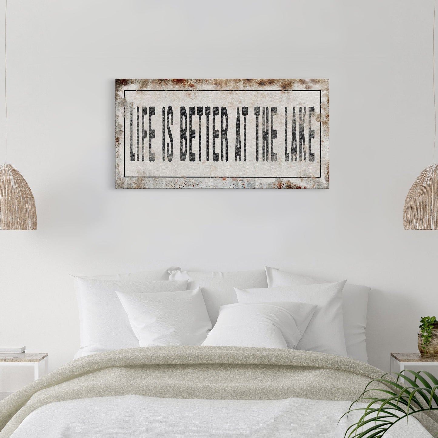 Life Is Better At The Lake Printed Canvas Rusty Sign Distressed Wall Art Cute Sign Wood Frame Wood And Canvas Sign Lakehouse Sign
