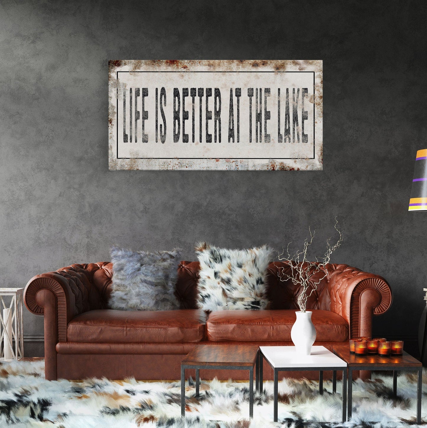 Life Is Better At The Lake Printed Canvas Rusty Sign Distressed Wall Art Cute Sign Wood Frame Wood And Canvas Sign Lakehouse Sign
