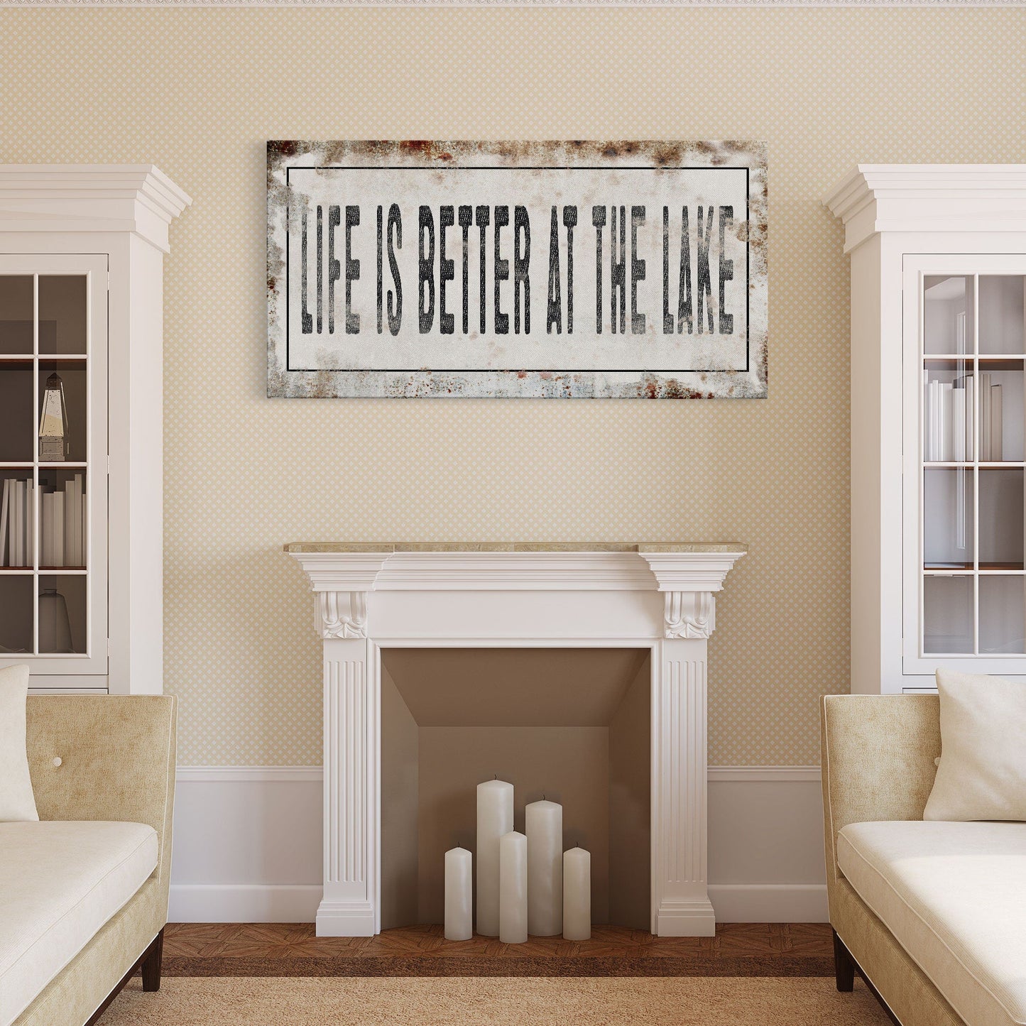Life Is Better At The Lake Printed Canvas Rusty Sign Distressed Wall Art Cute Sign Wood Frame Wood And Canvas Sign Lakehouse Sign