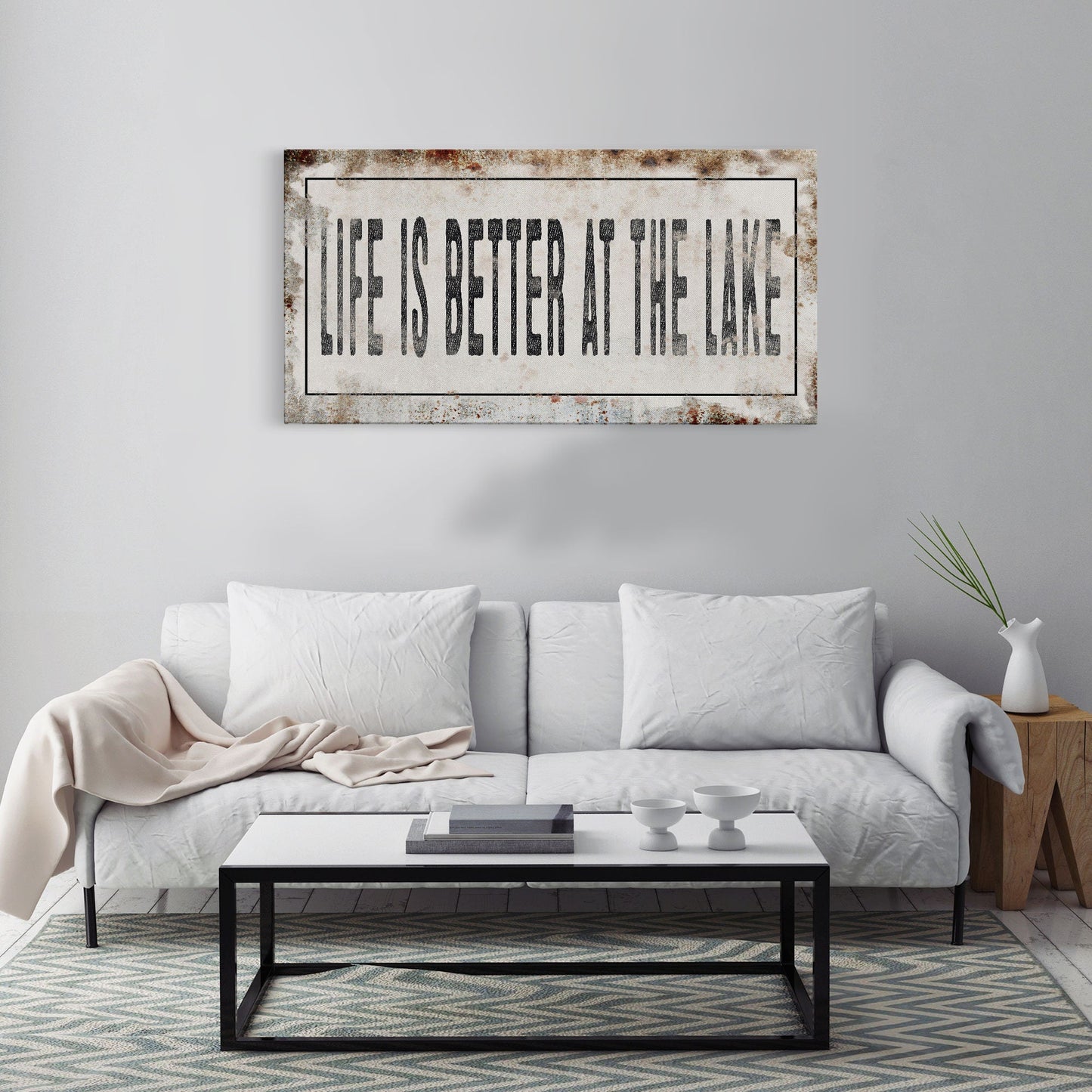 Life Is Better At The Lake Printed Canvas Rusty Sign Distressed Wall Art Cute Sign Wood Frame Wood And Canvas Sign Lakehouse Sign
