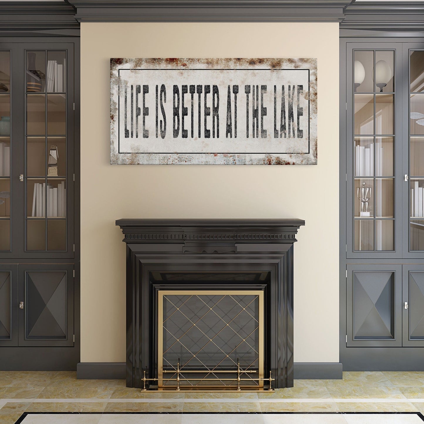 Life Is Better At The Lake Printed Canvas Rusty Sign Distressed Wall Art Cute Sign Wood Frame Wood And Canvas Sign Lakehouse Sign