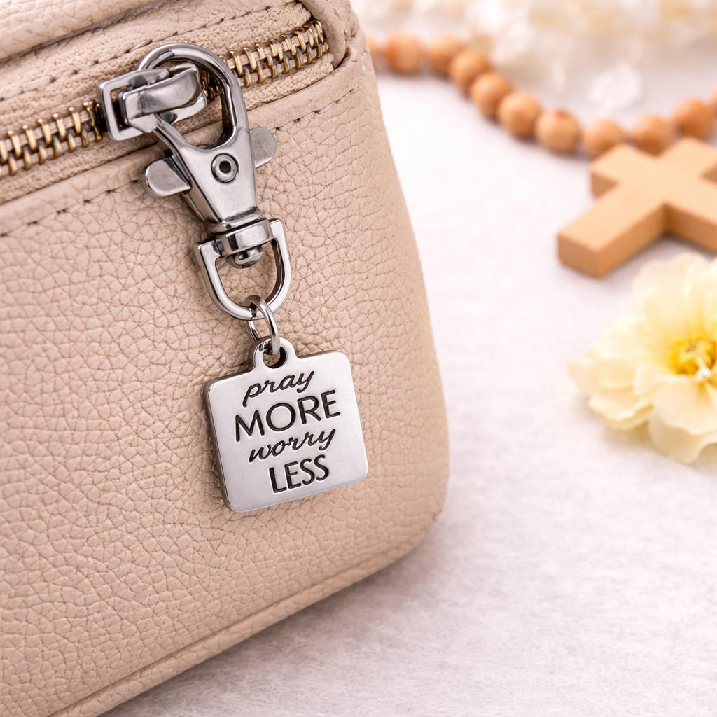 Pray More Worry Less Clip On Charm Faith Gift Christian Stainless Steel Engraved Charm Inspirational Religious