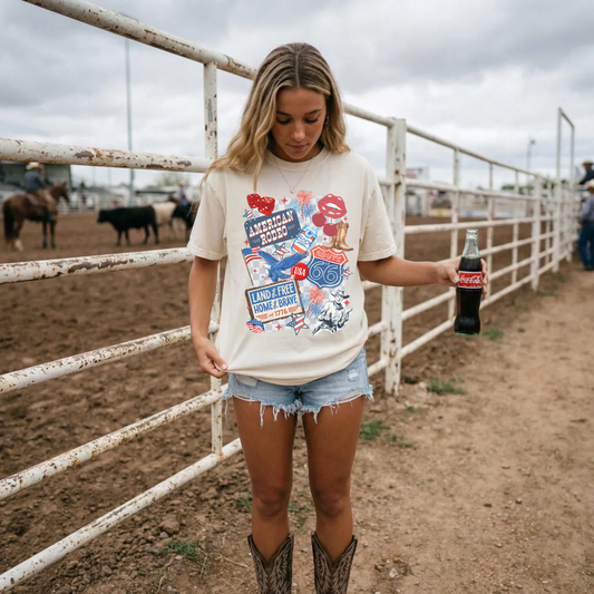 American Rodeo Graphic Tee – Land of the Free Home of the Brave Shirt