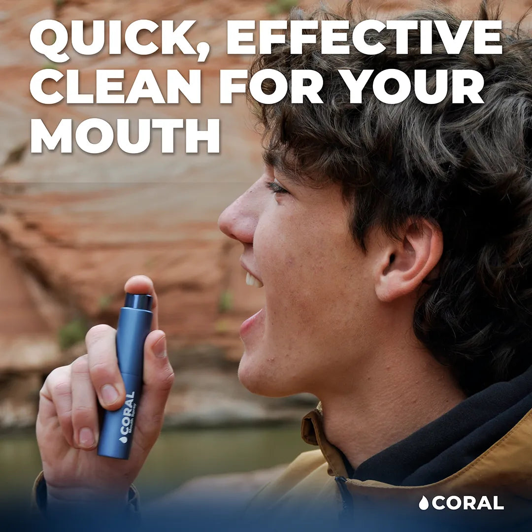 Coral Mouth Spray, Bamboo Mint Floss, and Bamboo Toothbrushes Bundle