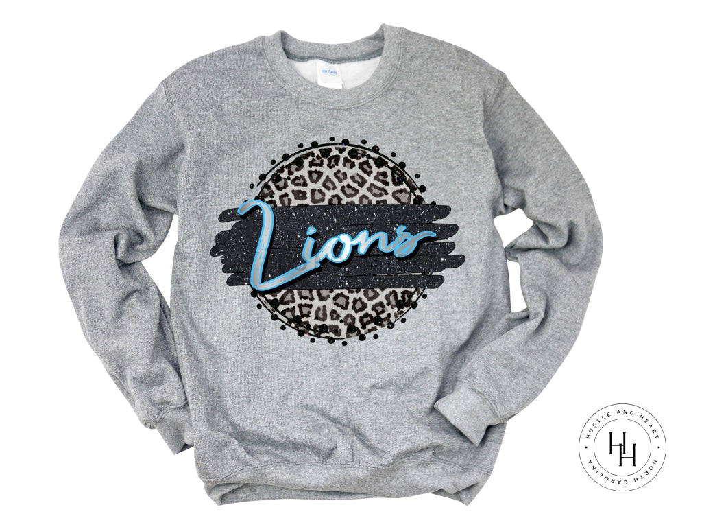 Lions Black with Blue/White Gradient Fill Graphic Tee