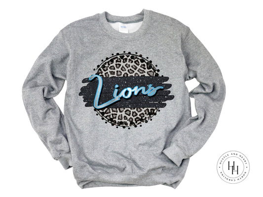 Lions Black with Blue/White Gradient Fill Graphic Tee