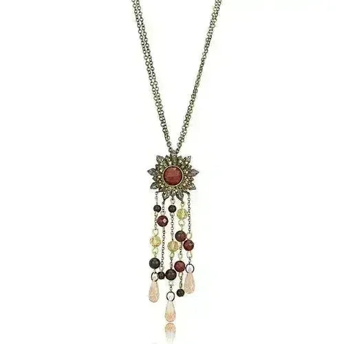Antique Copper Onyx Pendant | Brass Chain with Garnet Stone - Femstylo