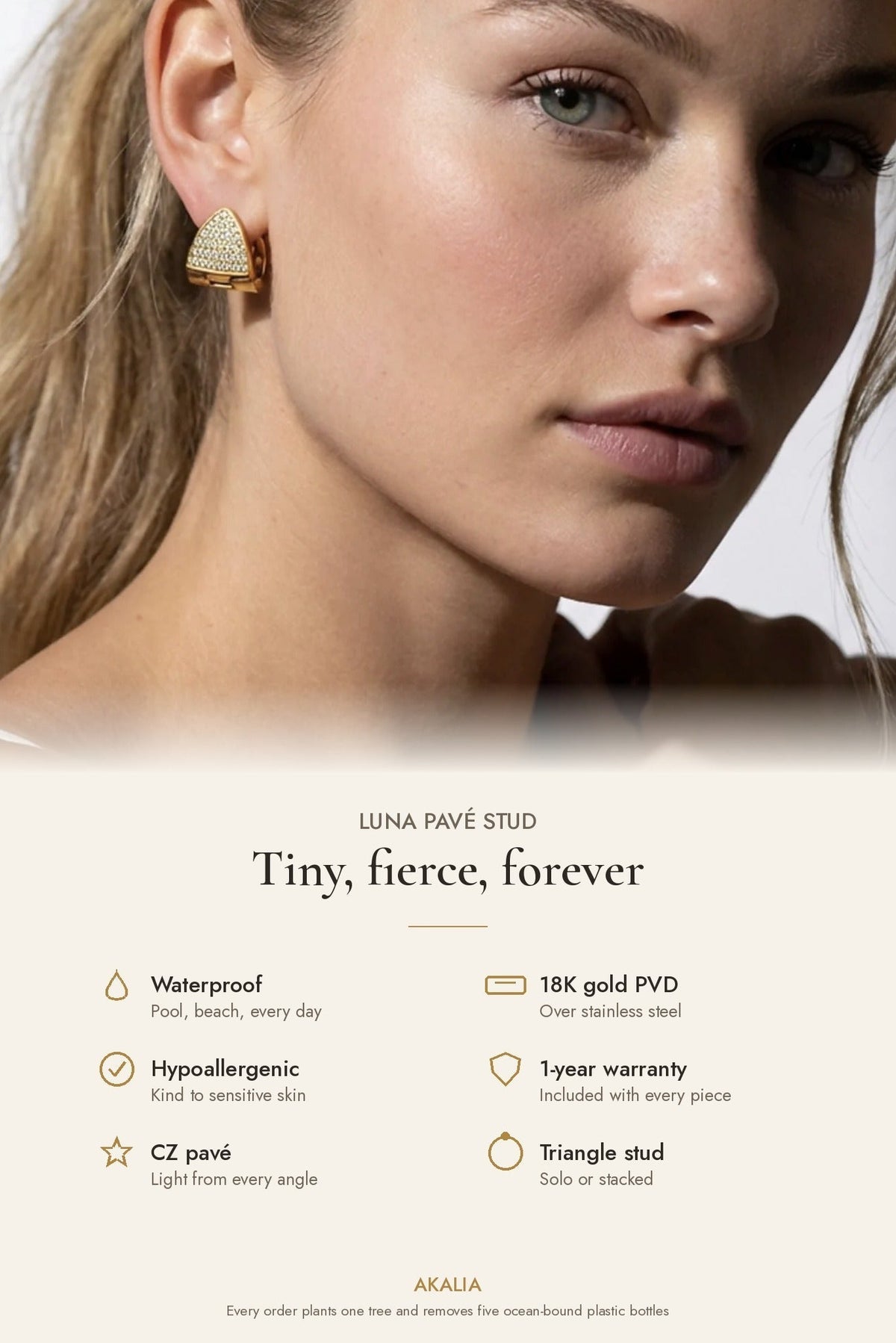 Luna Waterproof Dainty Triangle Zircon Pave Stud