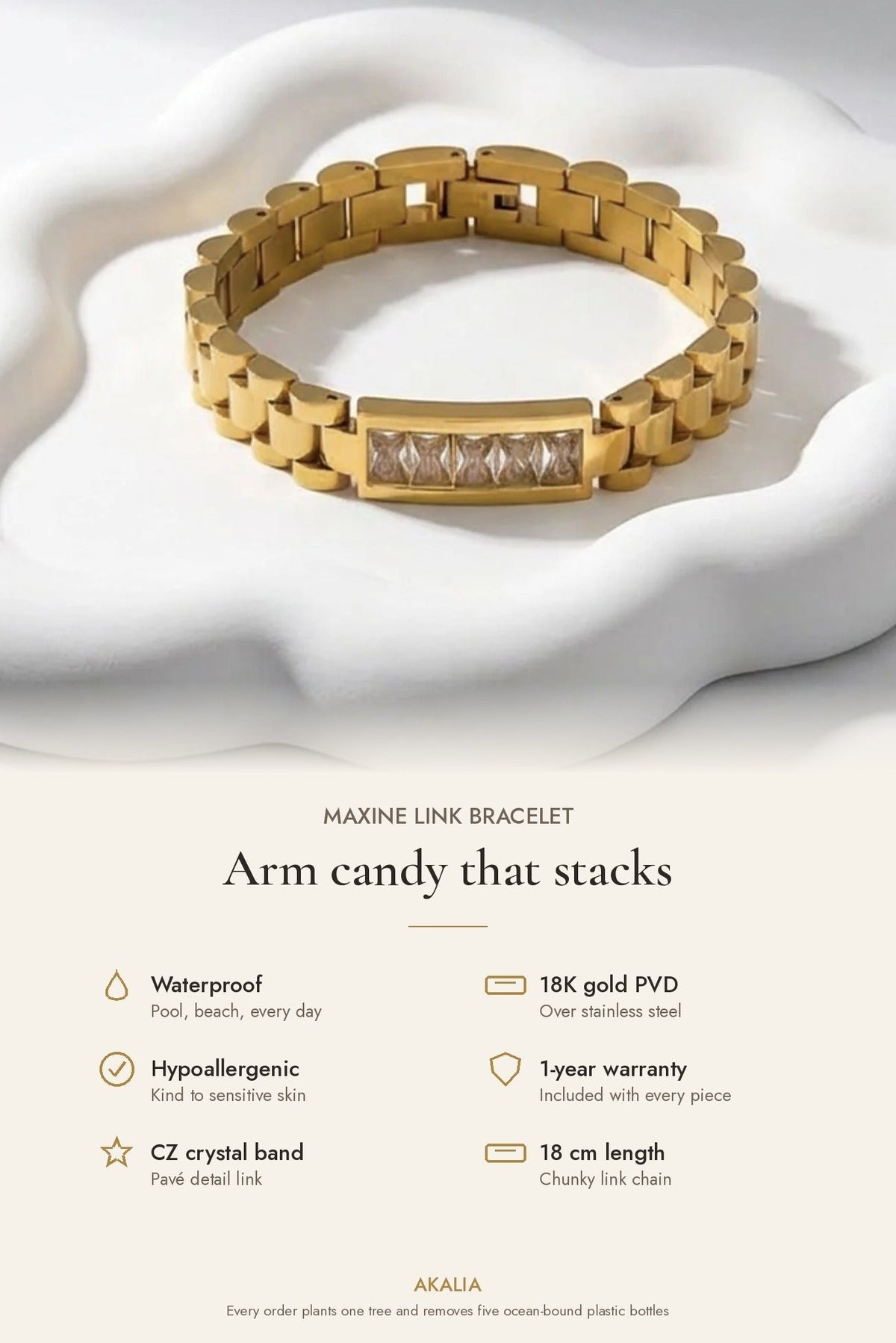 Maxine Waterproof Link Chain Crystal Bracelet