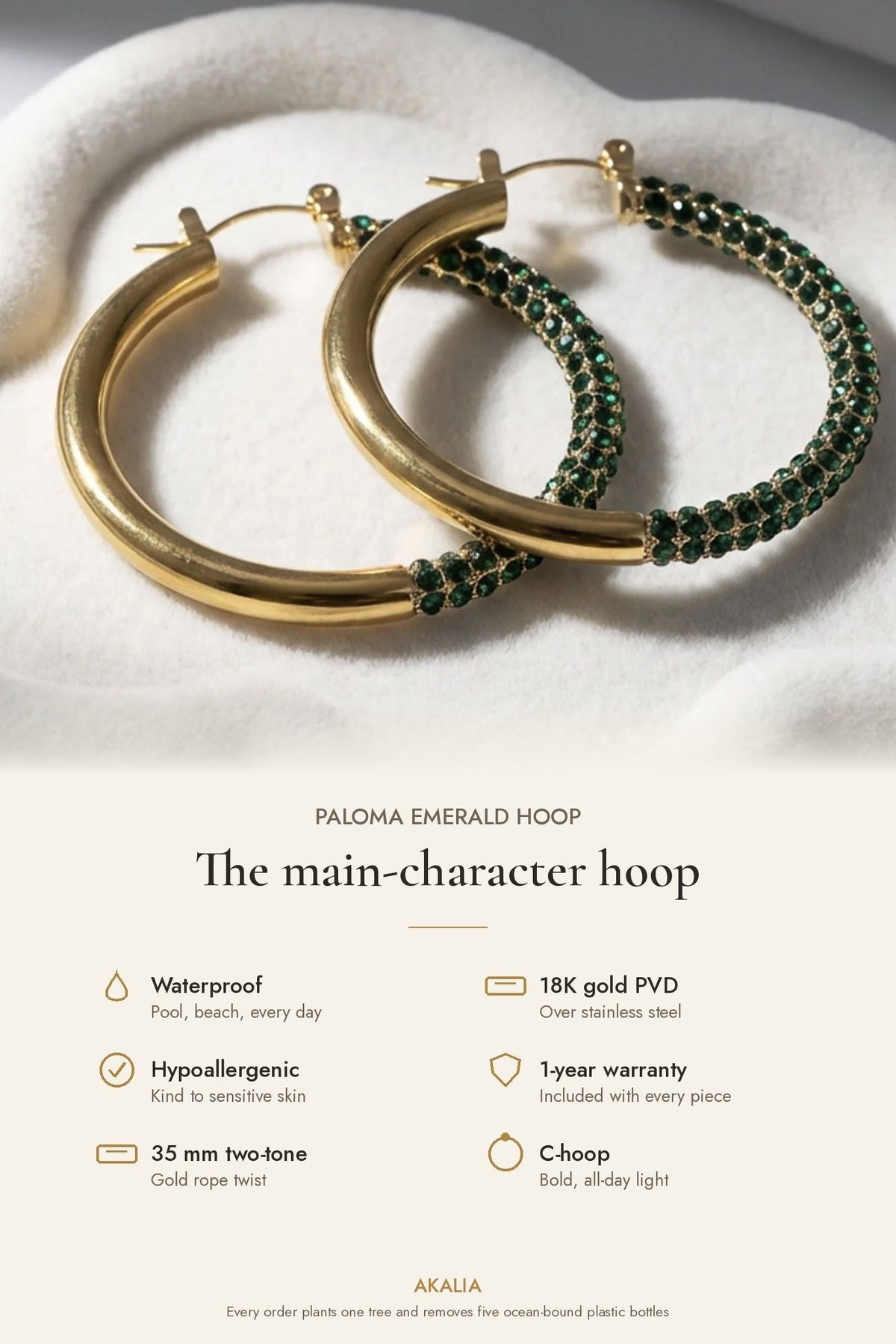 Paloma Waterproof Two-Tone Emerald Chunky Rope Hoop Earring