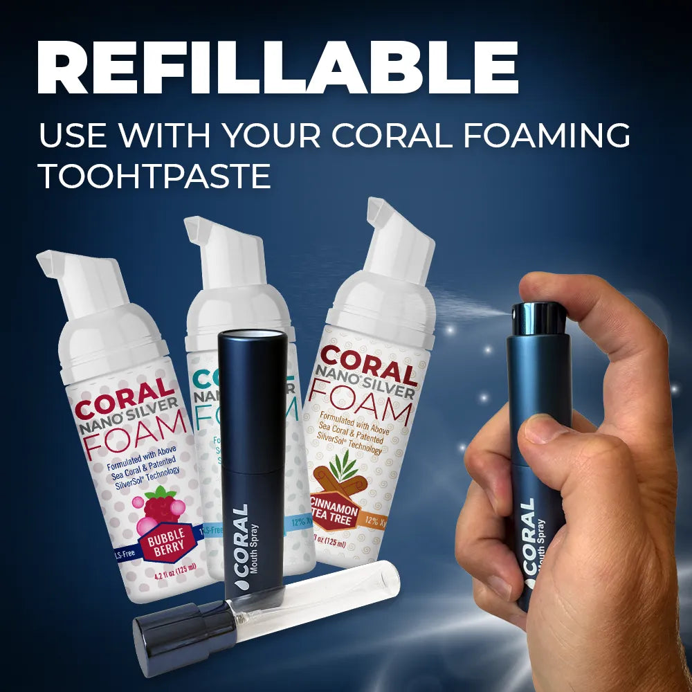 Coral Mouth Spray, Bamboo Mint Floss, and Bamboo Toothbrushes Bundle