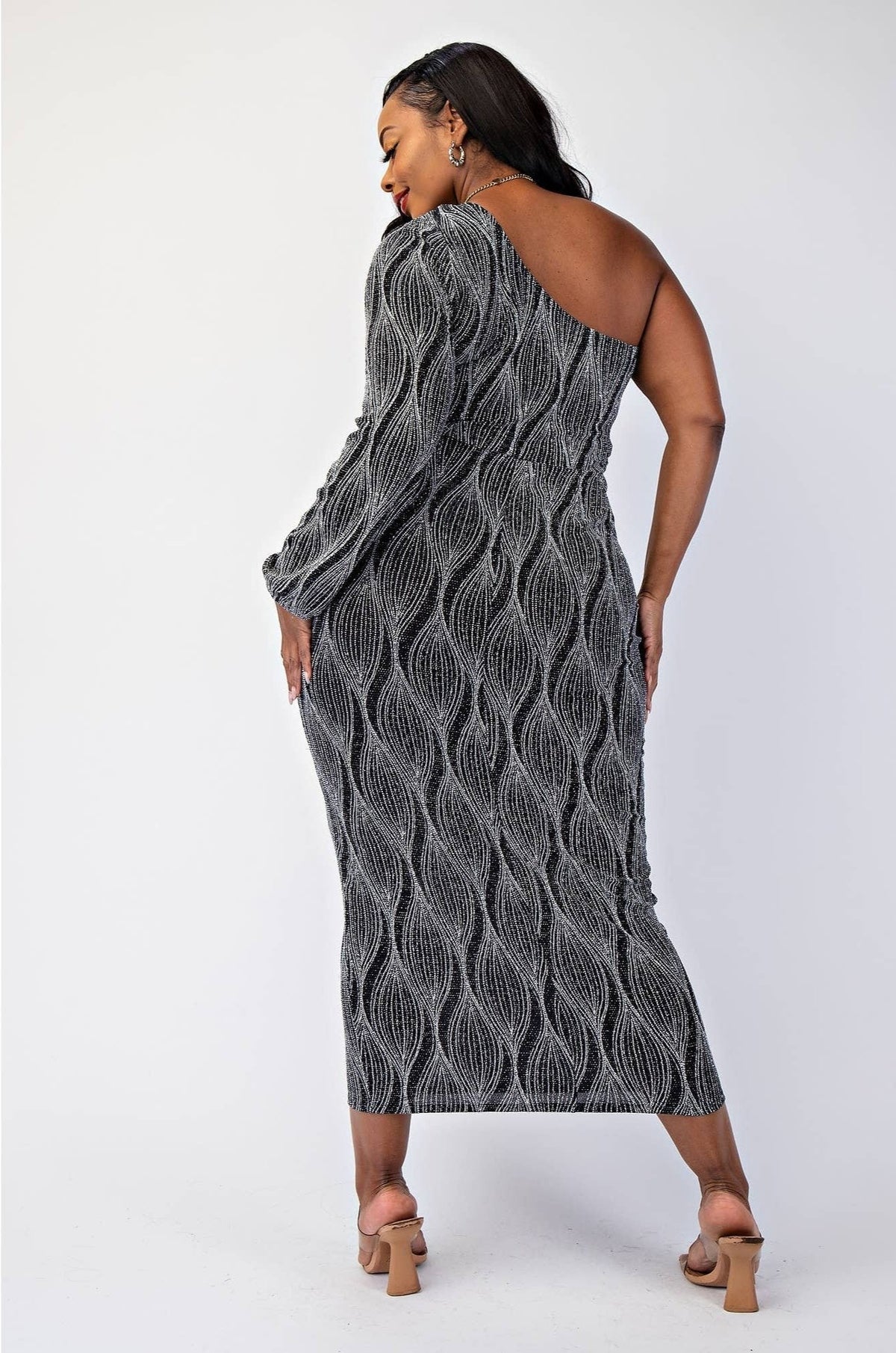 Sabrina Plus Size Glitter Knit One Shoulder Cutout Dress