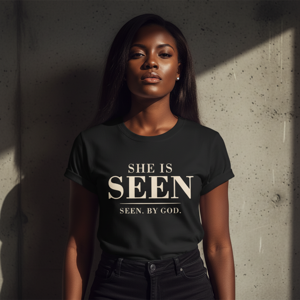 She Is SEEN. — "Seen, by God" Women's Faith Tee