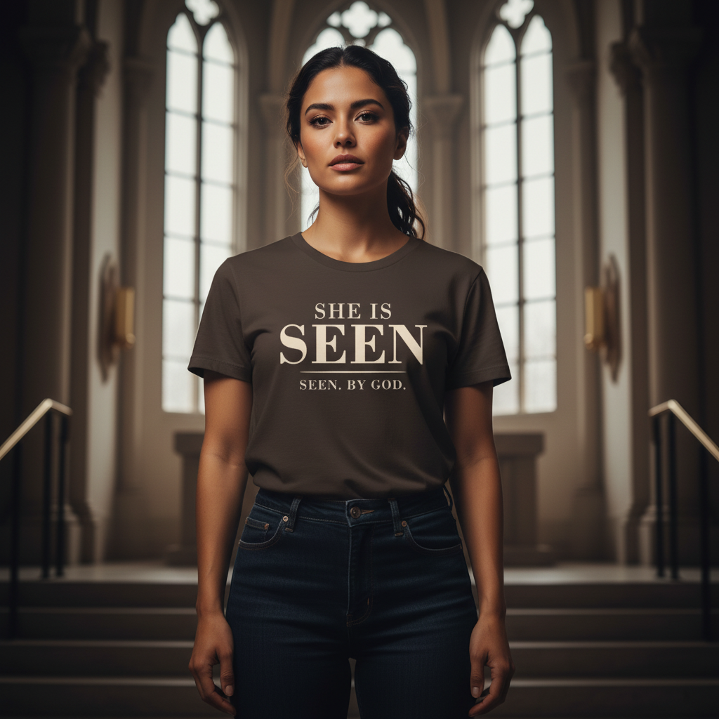 She Is SEEN. — "Seen, by God" Women's Faith Tee