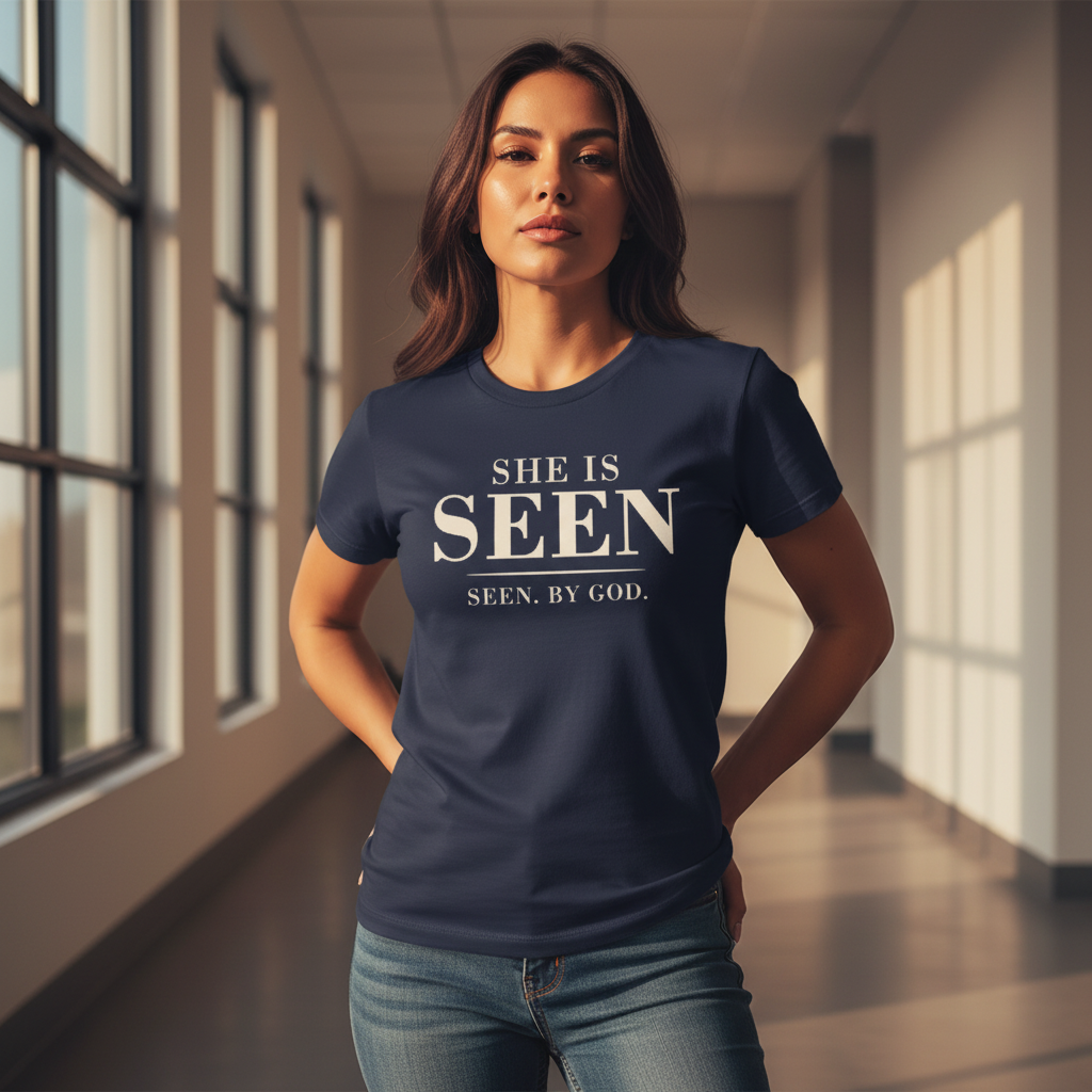 She Is SEEN. — "Seen, by God" Women's Faith Tee