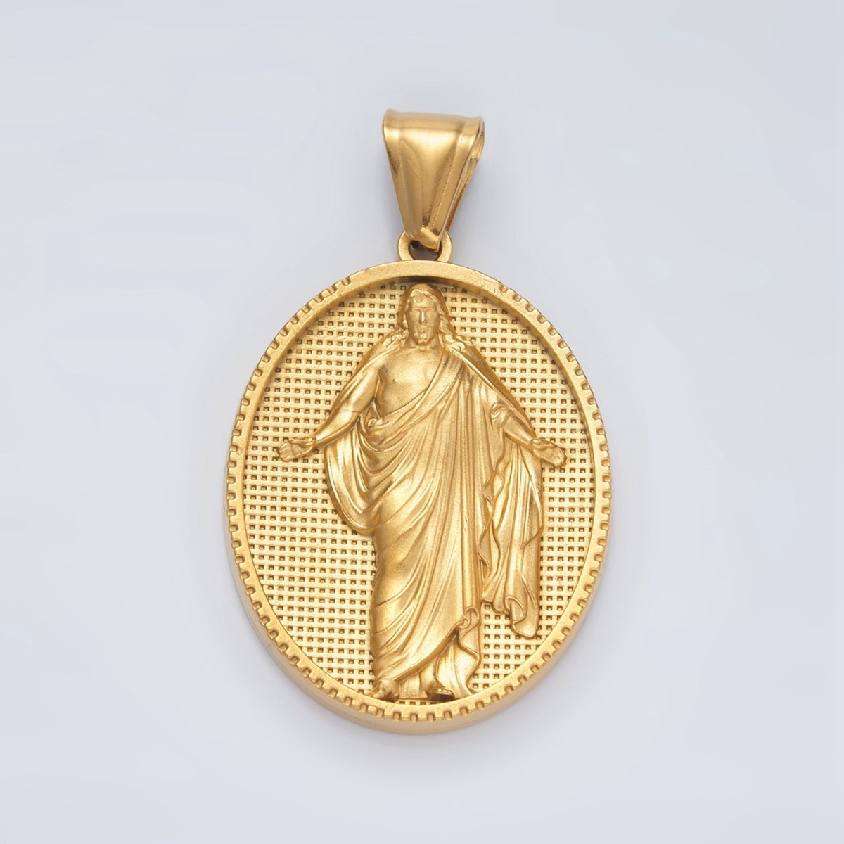 Stainless Steel Jesus Christ Religious Figure Oval Pendant | P1467