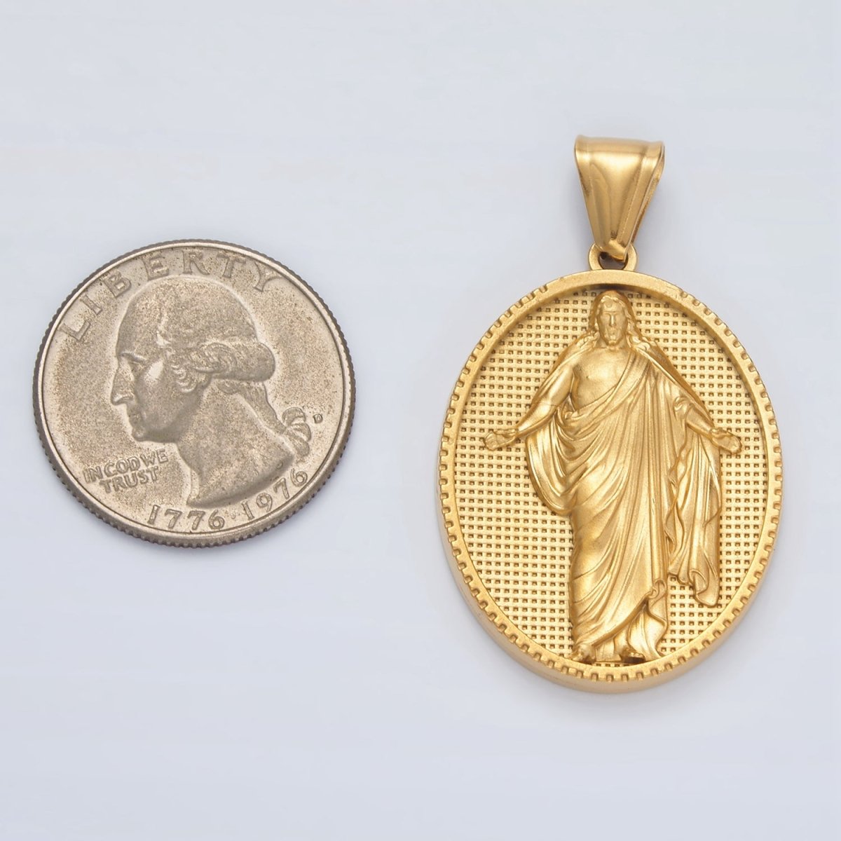 Stainless Steel Jesus Christ Religious Figure Oval Pendant | P1467