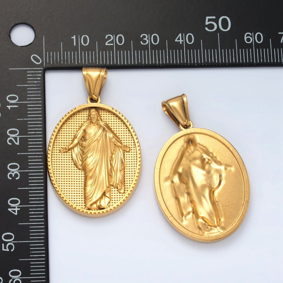 Stainless Steel Jesus Christ Religious Figure Oval Pendant | P1467
