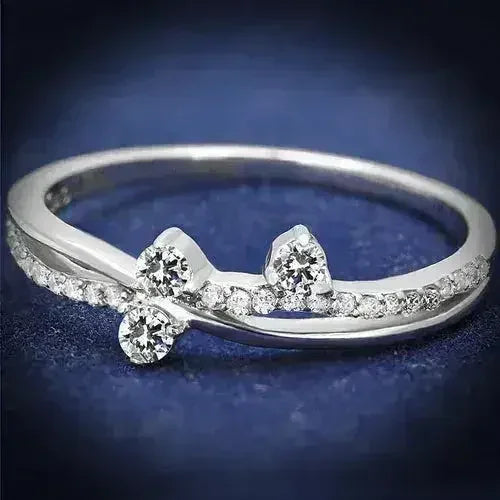 TS581 Rhodium Sterling Silver Ring – AAA Clear CZ Solitaire