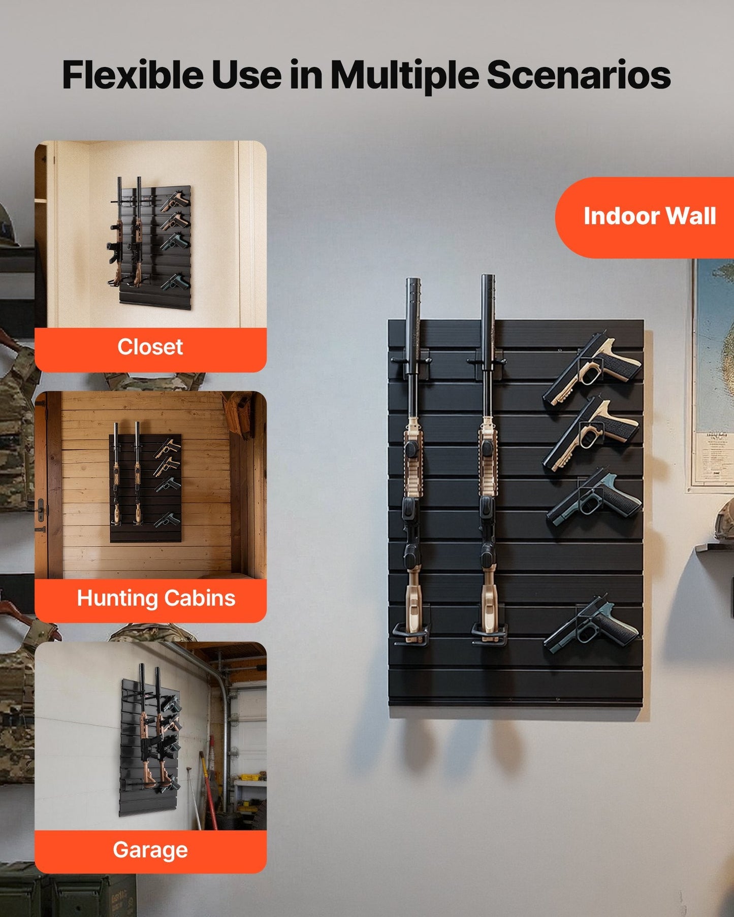 Wall Mount, Tactical Rifle Shotgun Handgun Storage, Heavy-Duty PVC Panels & Steel Wall Racks, Securely Holds up to 2 Rifles & 4 Pistols, Modular Firearms Gun Gear Accessories Organizer