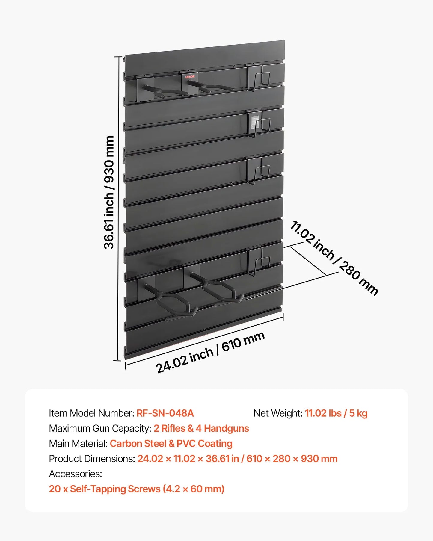 Wall Mount, Tactical Rifle Shotgun Handgun Storage, Heavy-Duty PVC Panels & Steel Wall Racks, Securely Holds up to 2 Rifles & 4 Pistols, Modular Firearms Gun Gear Accessories Organizer