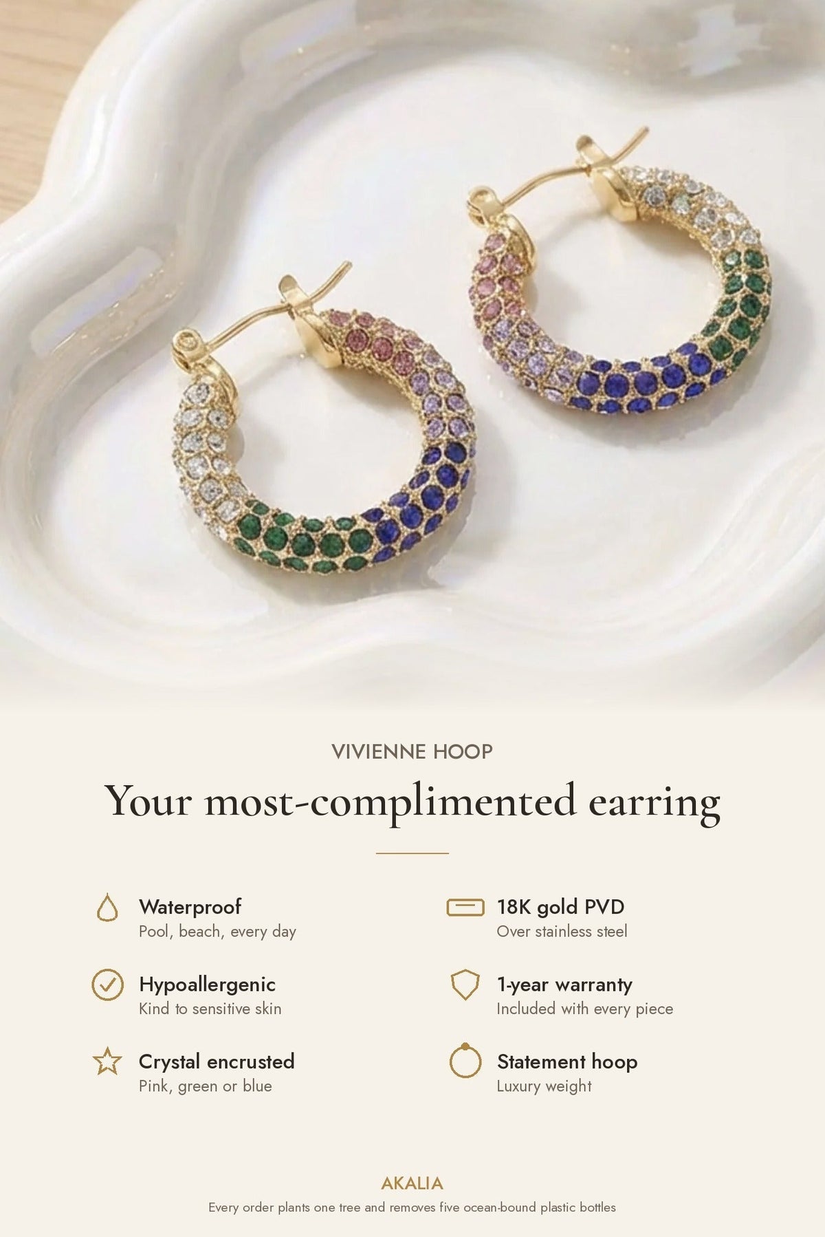 Vivienne Waterproof Rhinestone Statement Hoop